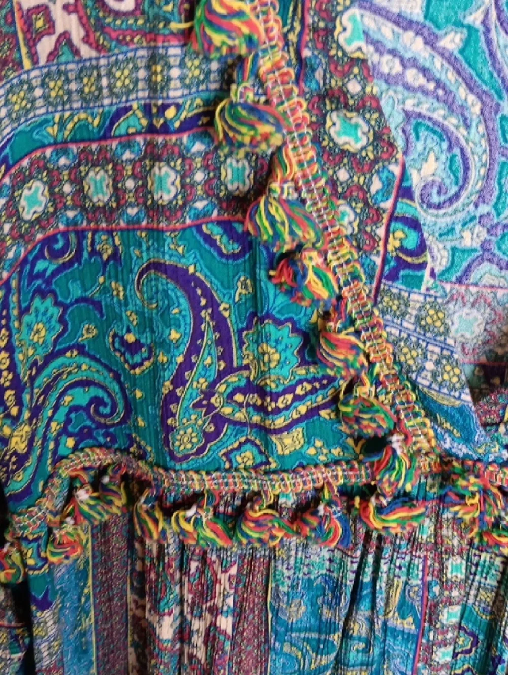 Velzera Multicolor Paisley Boho V-Neck Tunic - Teal Blue 2x - Picture 3 of 6